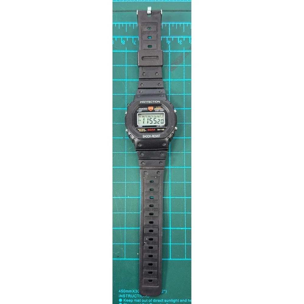 VTG Aquatech Shock Resist Digital Watch Square Black Alarm Chrono NEW BATTERY